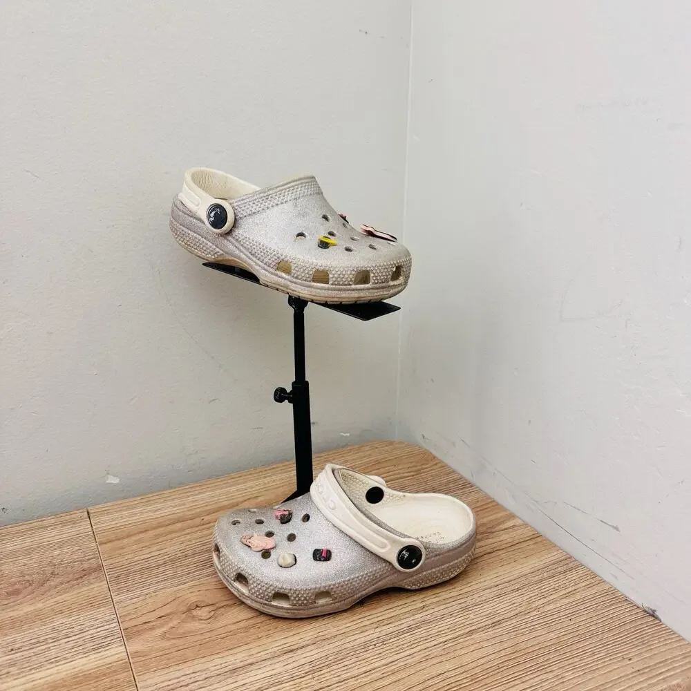 Crocs Silver Classic Glitter Clogs With Charms Girls Size 9